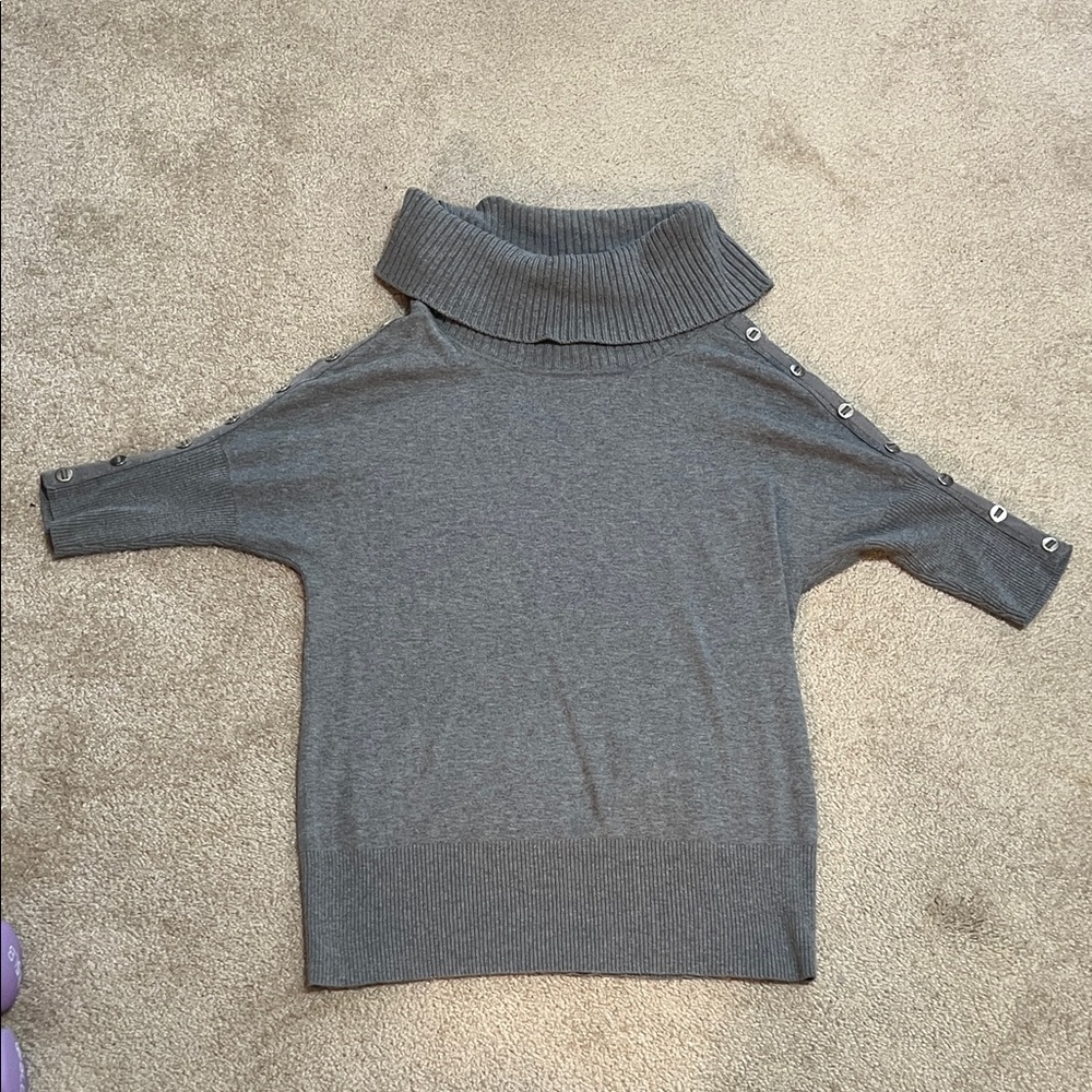 White House Black Market Gray Button-Trim Cowl Neck Sweater